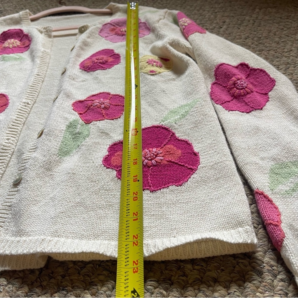 Vintage Floral Knit Cardigan Cream Pink Flowers Cottagecore Women’s L - Picture 8 of 10